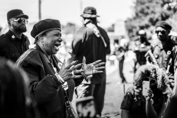 Emotional protest captured in black and white, featuring a passionate speaker in Tulsa, Oklahoma., tags: justice 1921 race - pexel